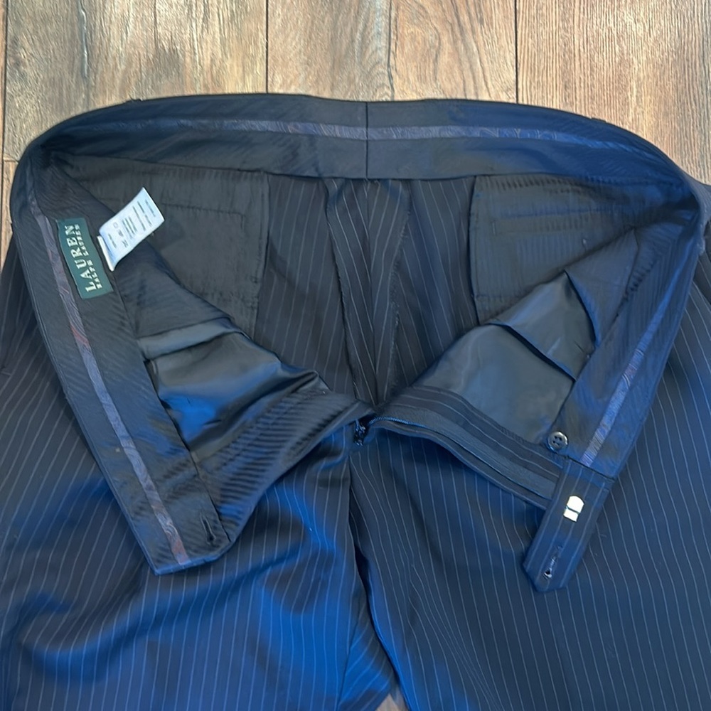 Lauren Ralph Lauren Men’s Suit Pants 38/30, Pleated, Ankle Cuffs, Black, Stripes - Picture 3 of 5